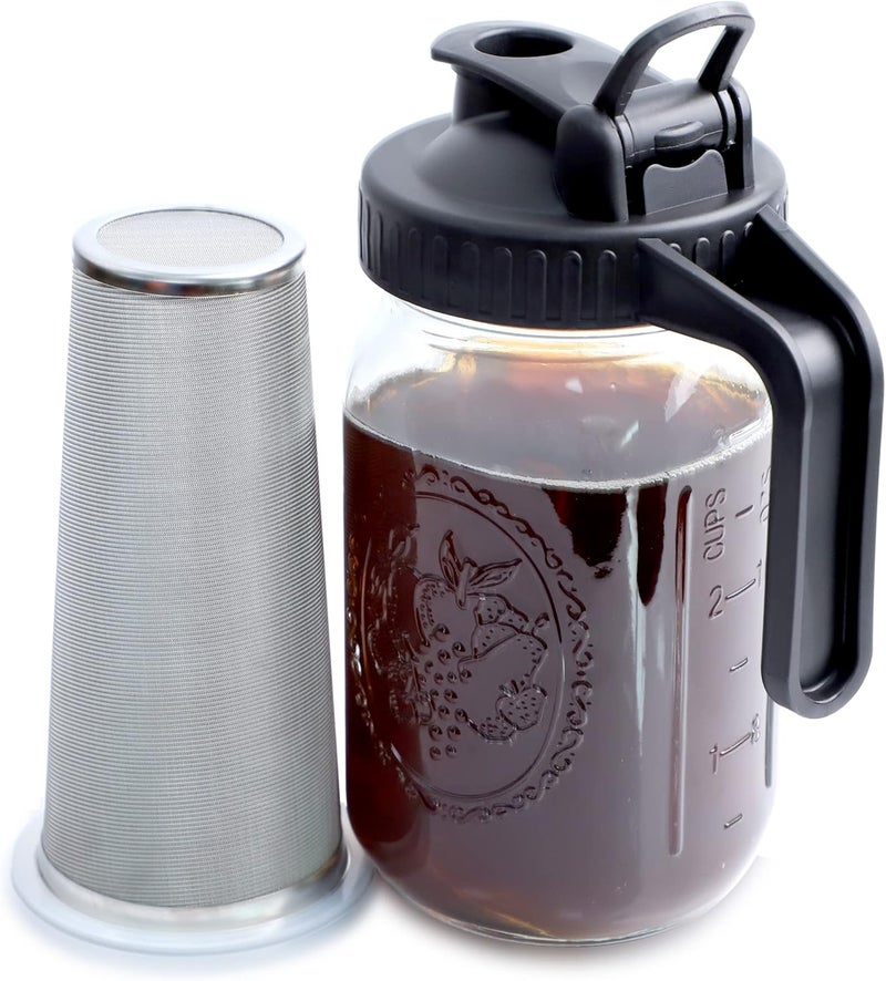 GMSWEET Cold Brew Mason Jar Coffee Maker 32 OZ Wide Mouth Cold Brew Pitcher With Coffee Filter For Coffee, Iced Tea, Sun Tea, Lemonade - Image 1
